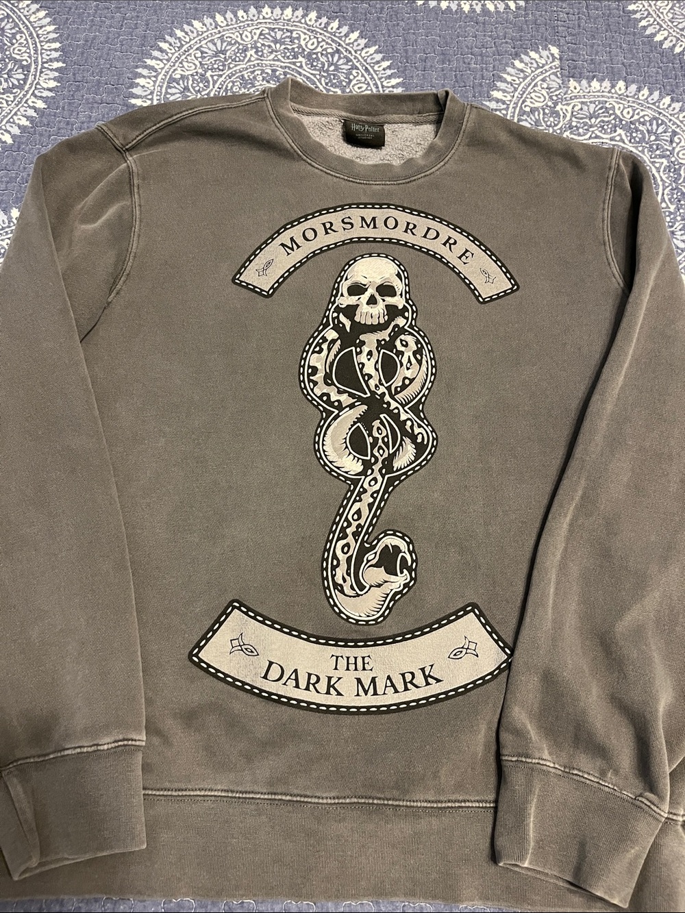 Warner Bros. Olive Gray Crewneck with Dark Mark Graphic